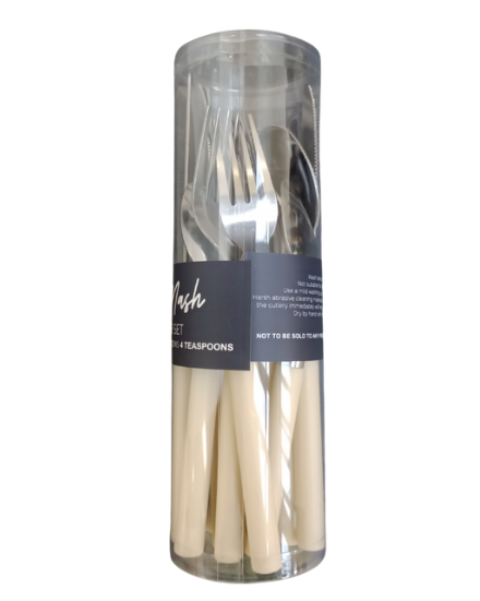 Pack Of 16 Plastic Handle Cutlery Cream