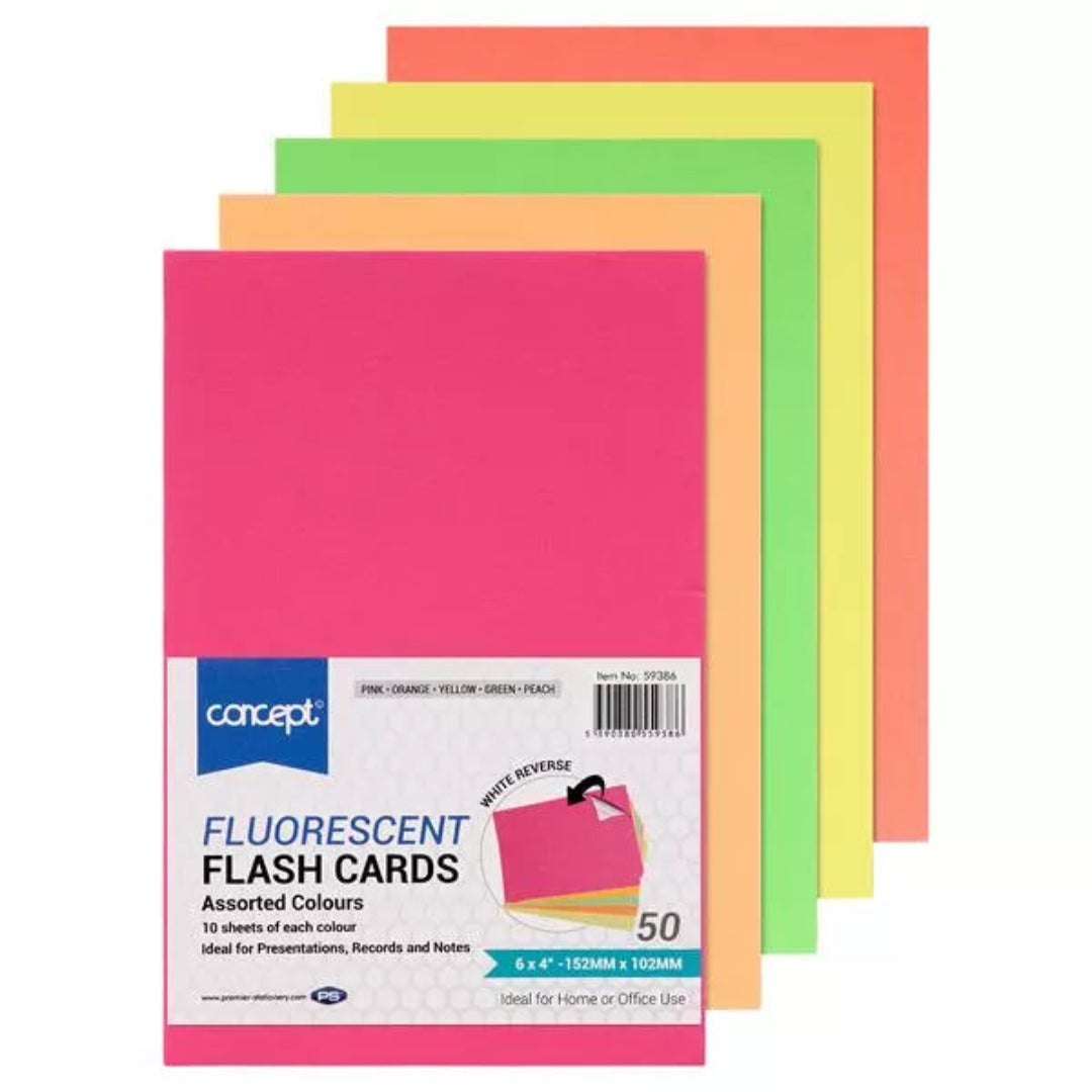 Fluorescent Flash Cards 6" x 4" - 50 Pack