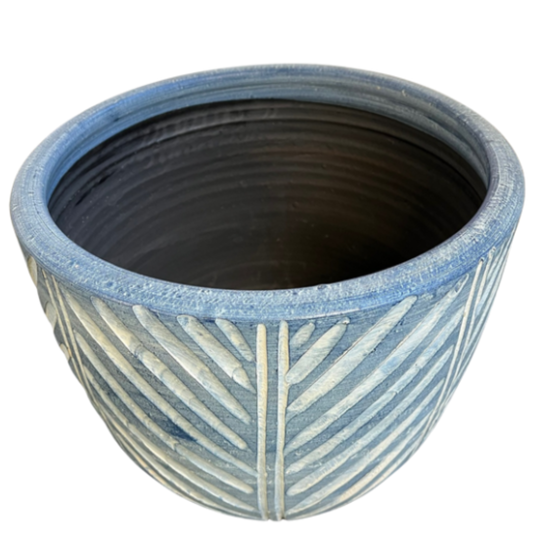 Large Pot Planter 15" x 12" – Blue & Grey