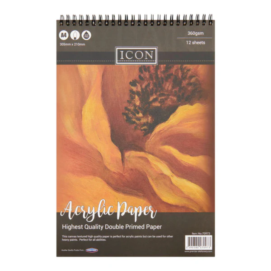 ICON A4 360gsm Acrylic Paint Pad – 12 Sheets