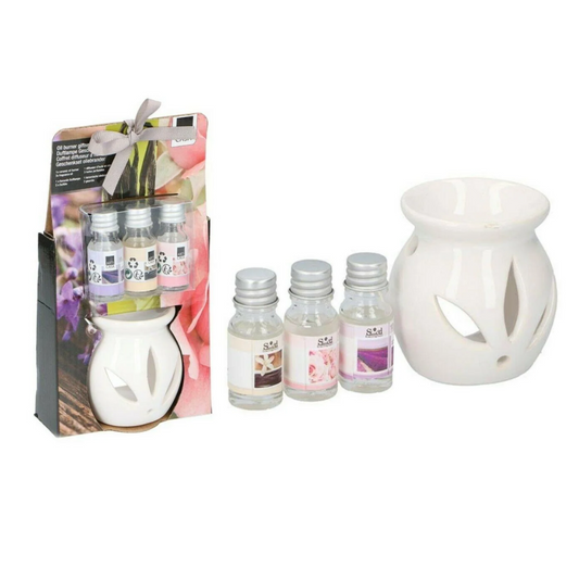 4PC Ceramic Oil Burner Gift Set with 3 Scented Fragrance Oils