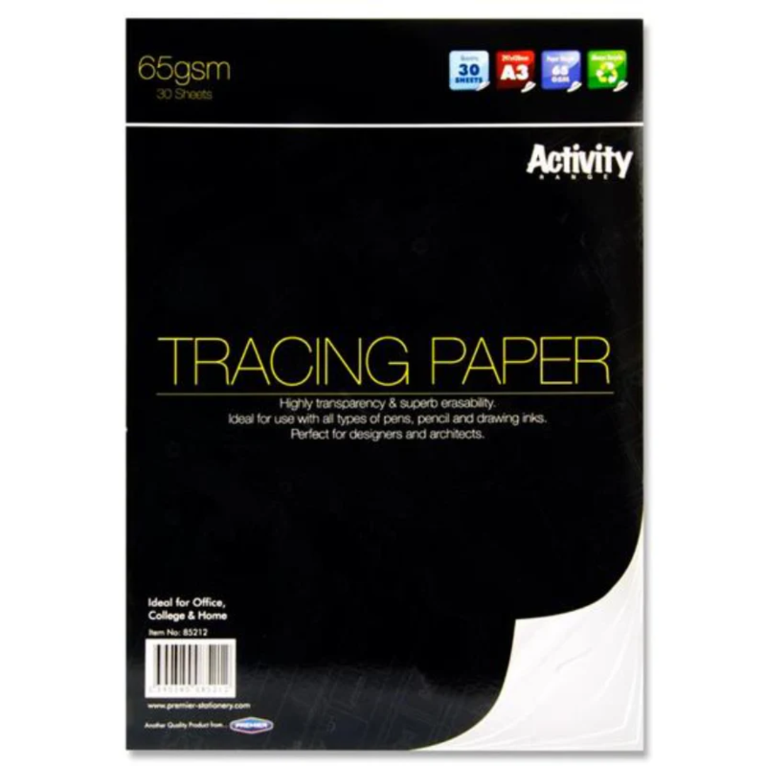 Premier Activity A3 Tracing Paper Pad 65gsm – 30 Sheets for Precision Work