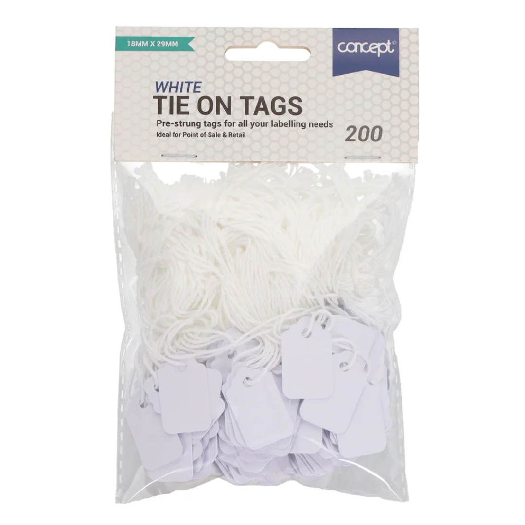 Concept Strung Tags 18x29mm – Pack of 200 Durable