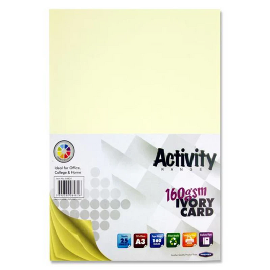 Premier Activity A3 Card 160gsm Ivory – 25 Sheets for Crafts & Projects