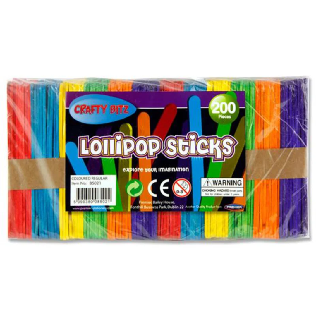 Crafty Bitz Coloured Lollipop Sticks – Pack of 200