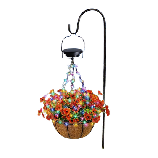 Lightware Hanging Basket with Flowers & Solar Lights – Decorative Outdoor Lighting