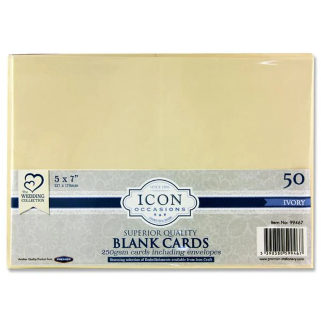 Icon 50-Pack 250gsm Ivory Card & Envelope Se