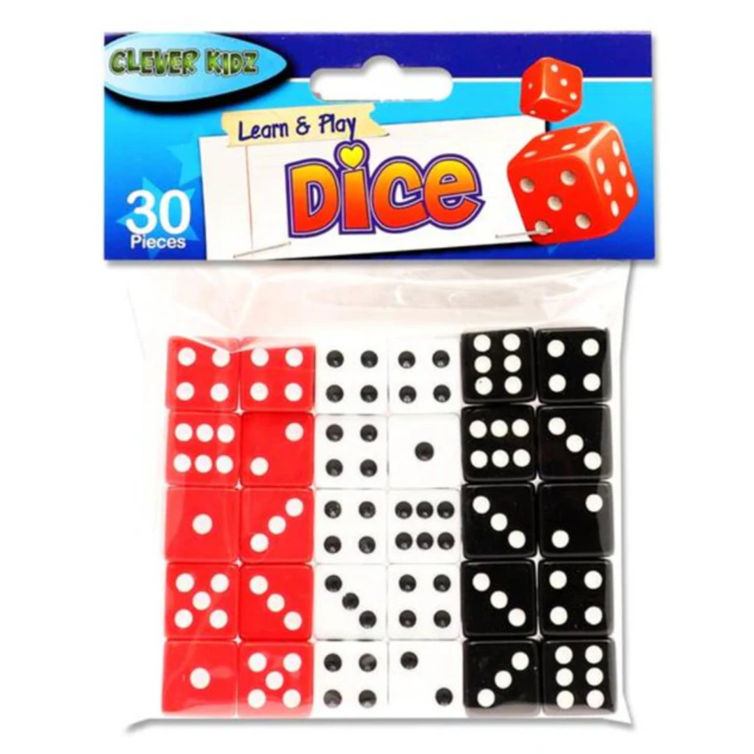 Clever Kidz 16mm Dice - Pack of 30 with Dots