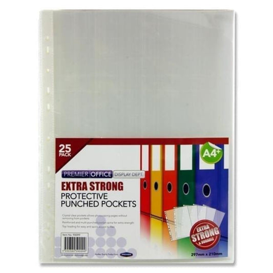 Premier Office Pack of 25 A4+ Extra Strong Protective Punched Pockets