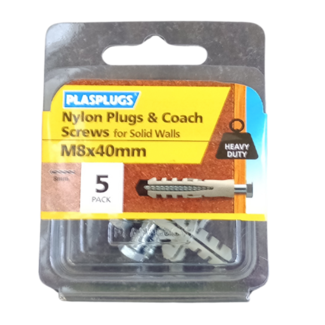 Nylon Plug and M8 Coach Screws – Pack of 10