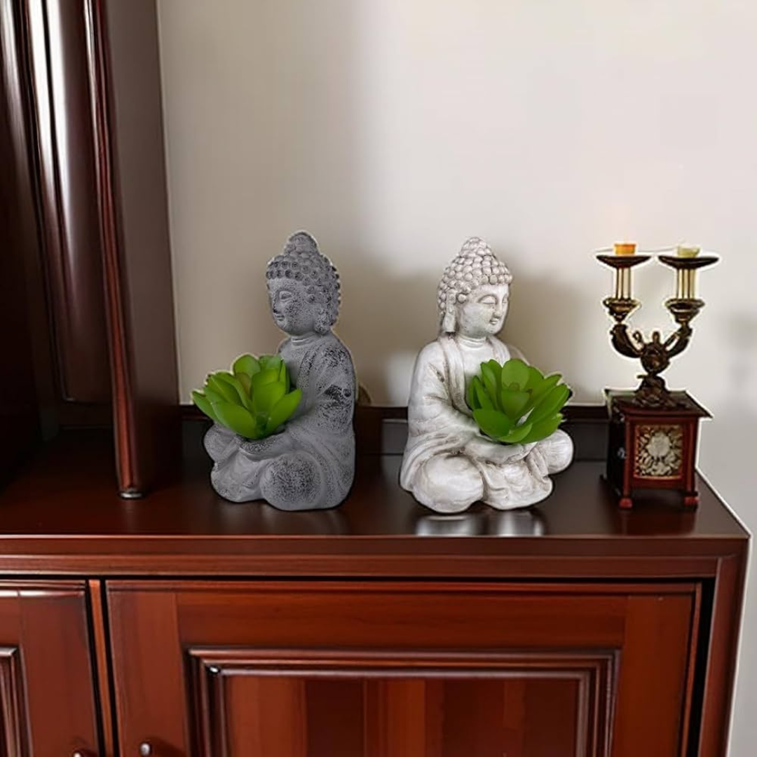 Buddha Zen Statue with Artificial Succulent