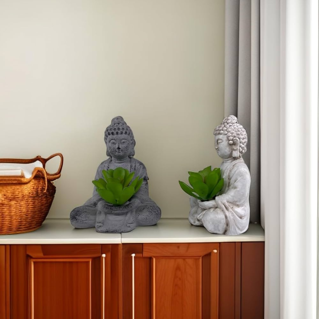 Buddha Zen Statue with Artificial Succulent