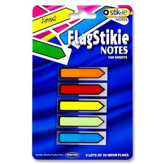 Stik-Ie Notes 5 x 20 Sheet Pop Up Flag Page Markers – Neon Colors