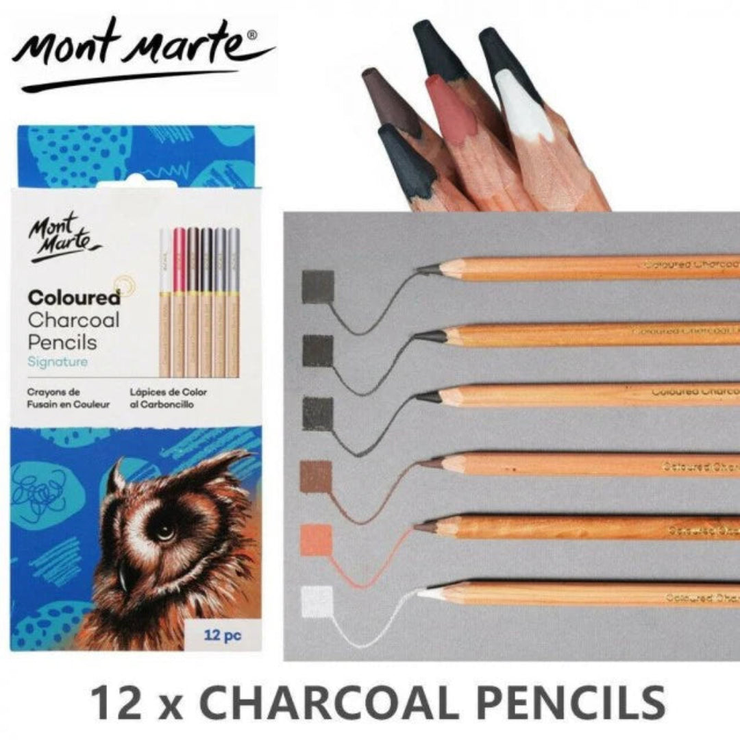 Mont Marte 12-Pack Coloured Charcoal Pencils