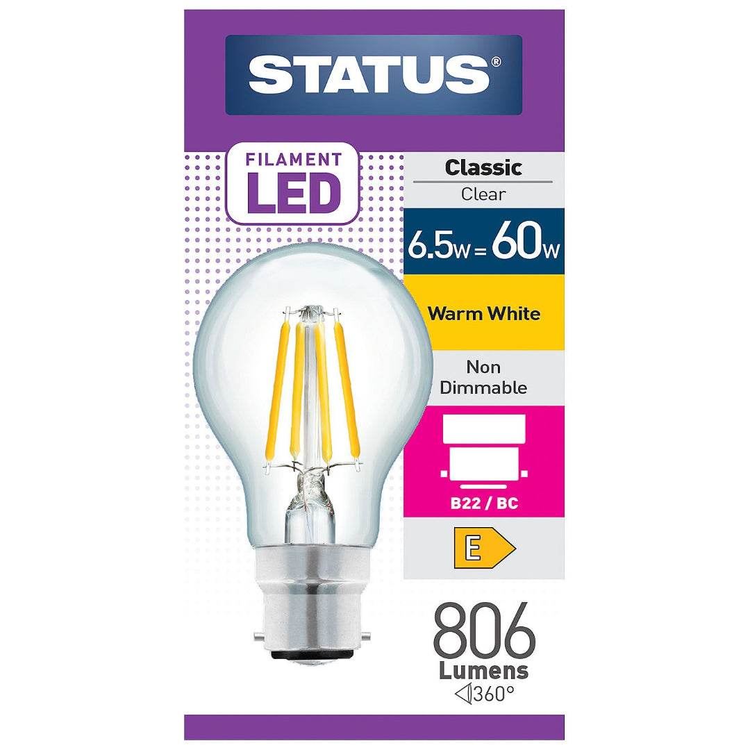 6.5W = 60W LED Bulb Warm White 806 Lumens