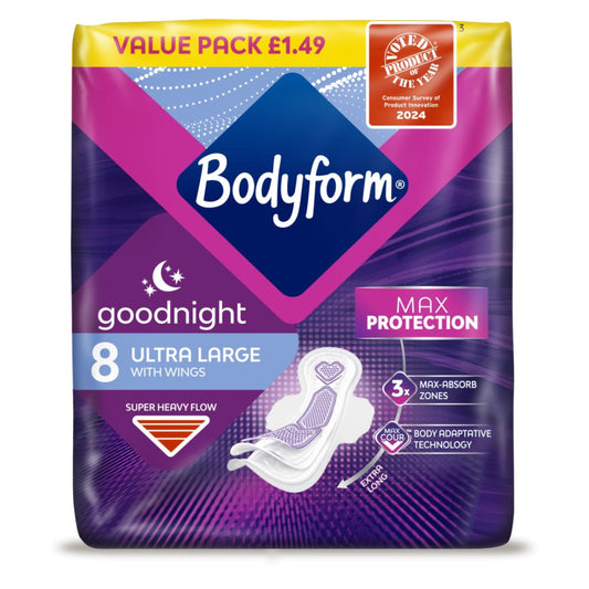 Bodyform Ultra Goodnight Large Sanitary Pads - 8 Pack