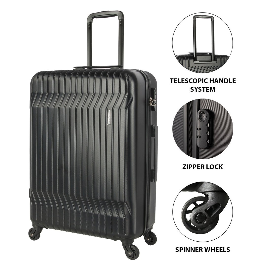 3-Piece Black Suitcase Set (20", 24", 28")