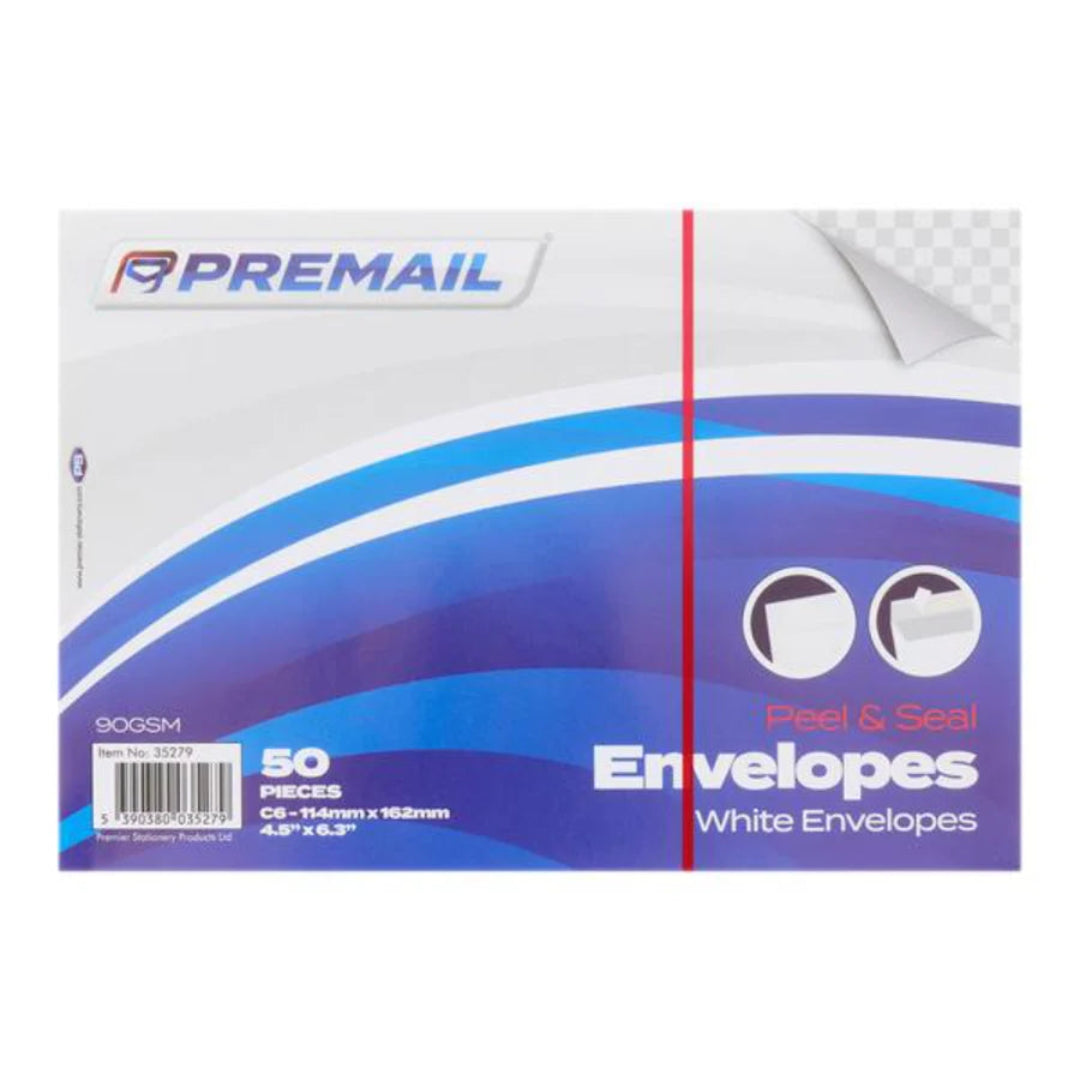 50-Pack C6 White Peel & Seal Envelopes