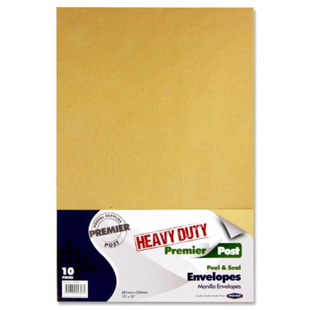 Pack Of 10 15x10 Manilla Heavy-Duty Peel & Seal Envelopes