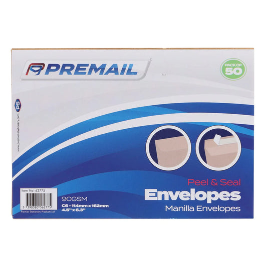 C6 Manilla Peel & Seal Envelopes 50 Pack