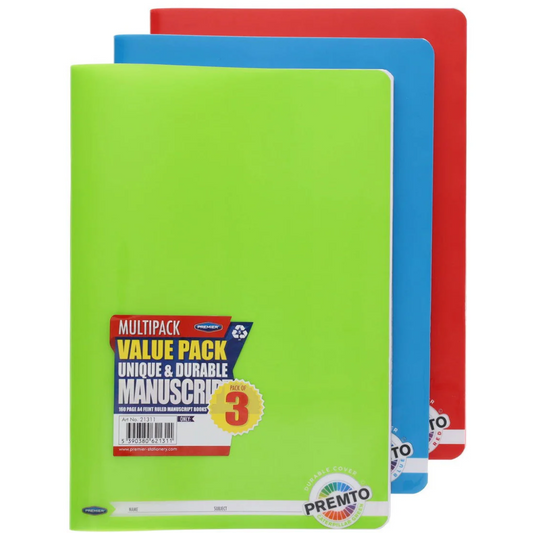 Premto A4 160-Page Manuscript Pad Pack of 3