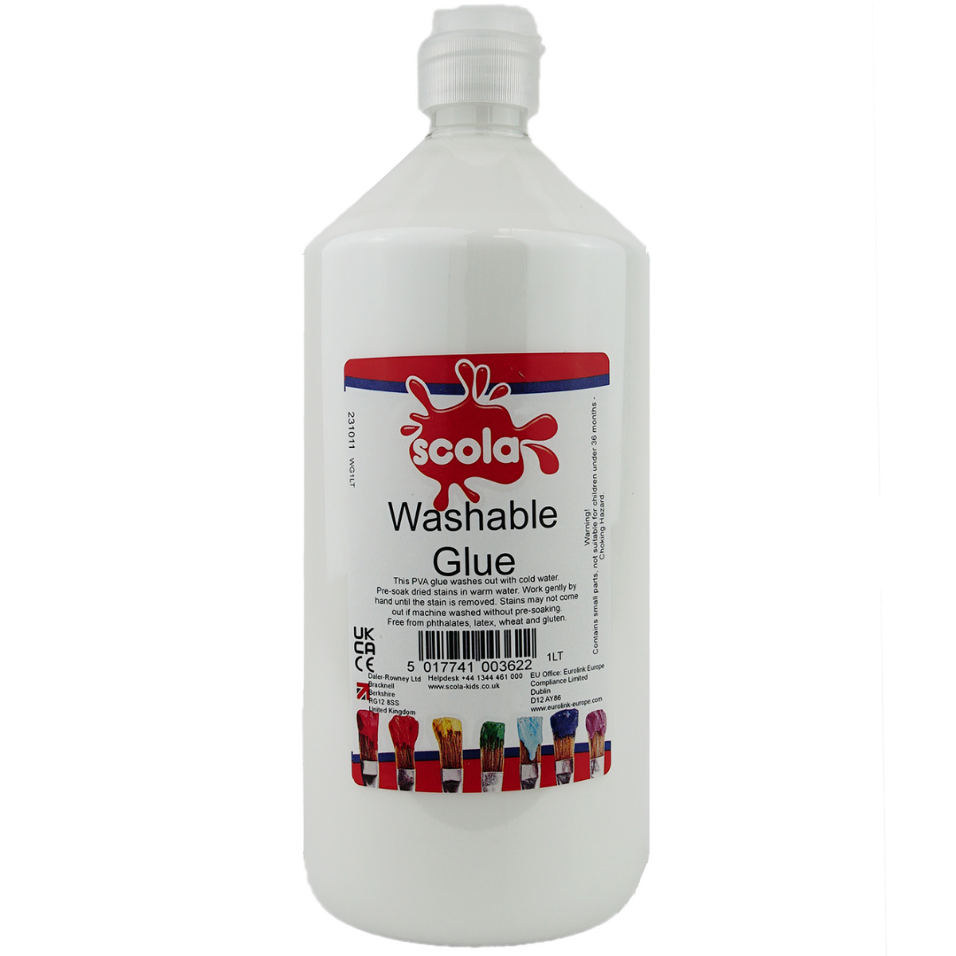 Scola Washable PVA Glue 1L Versatile Adhesive