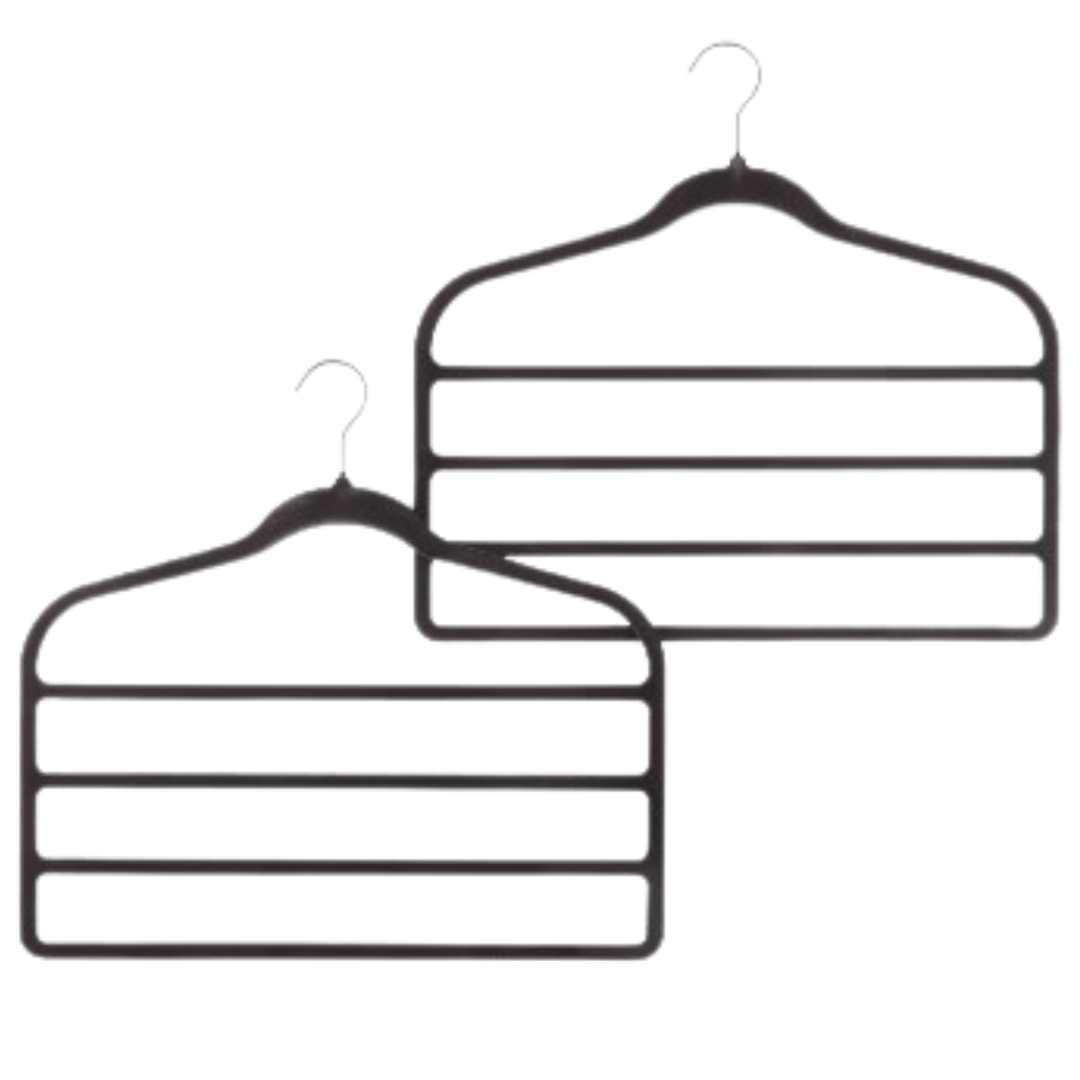 3-Bar Flocked Hangers Black 2-Pack