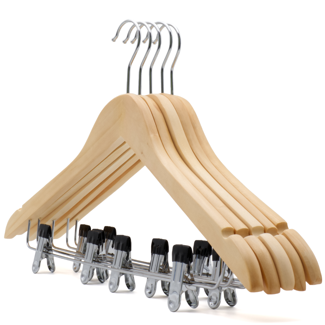 5-Pack Wooden Hangers with Metal Bar