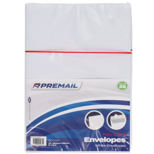 25-Pack C5 White Peel & Seal Envelopes