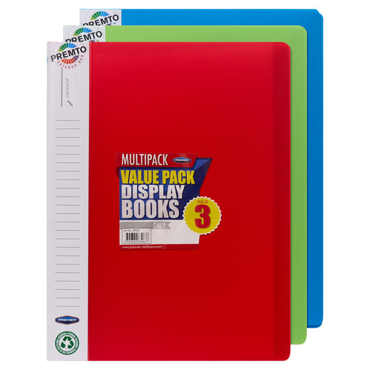 3 Pack of Premto A4 20 Poly Pocket Display Book