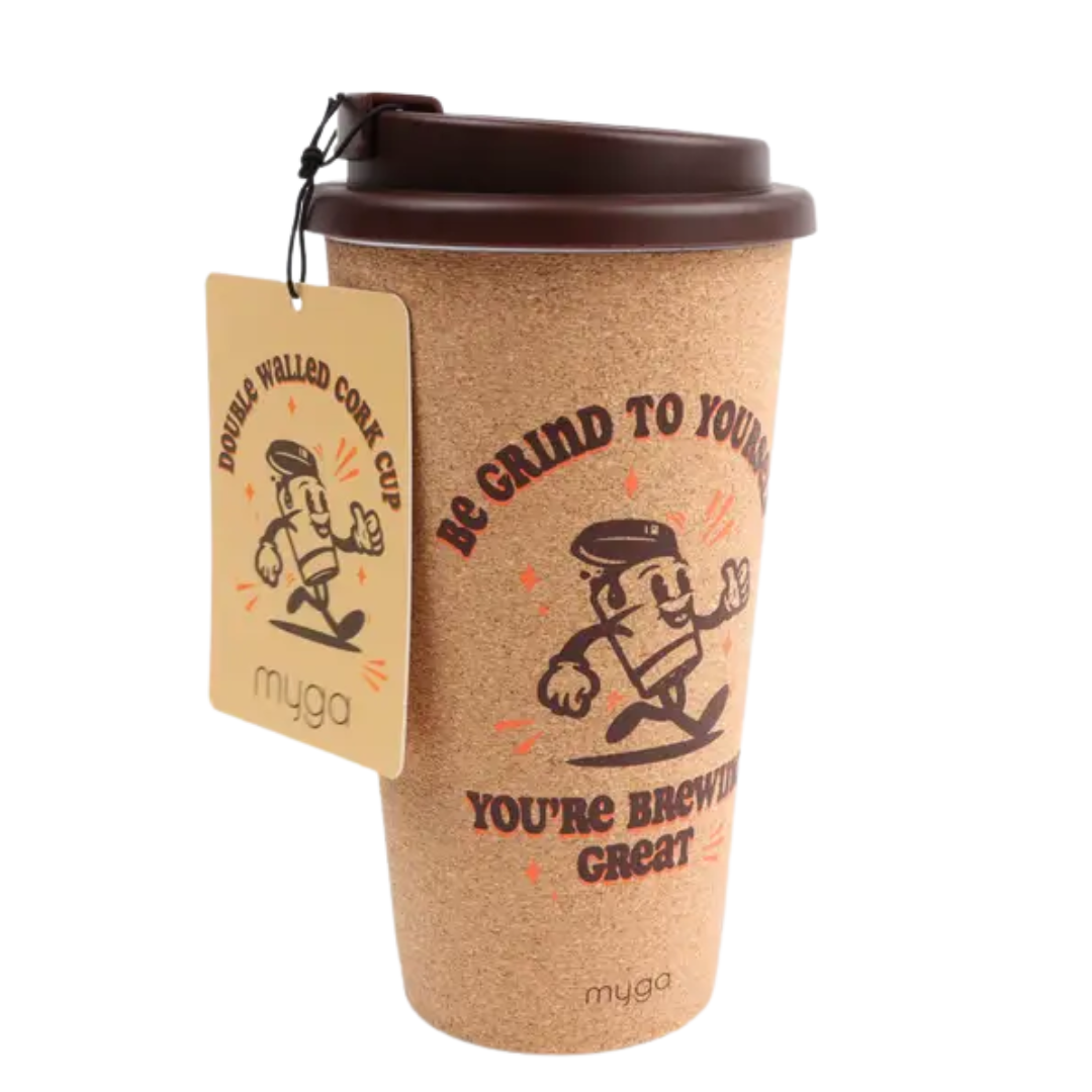 Myga Double Welled Cork Cup Brown