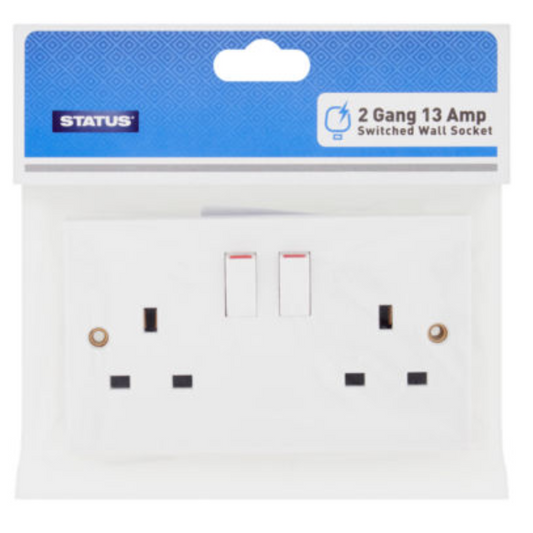 STATUS 2G 13A Switched Wall Socket Double Plug