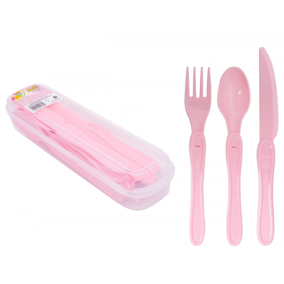 12-Piece Pink Cutlery Set with Case