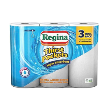 Regina Thirst Pockets White Kitchen Roll 3 Rolls