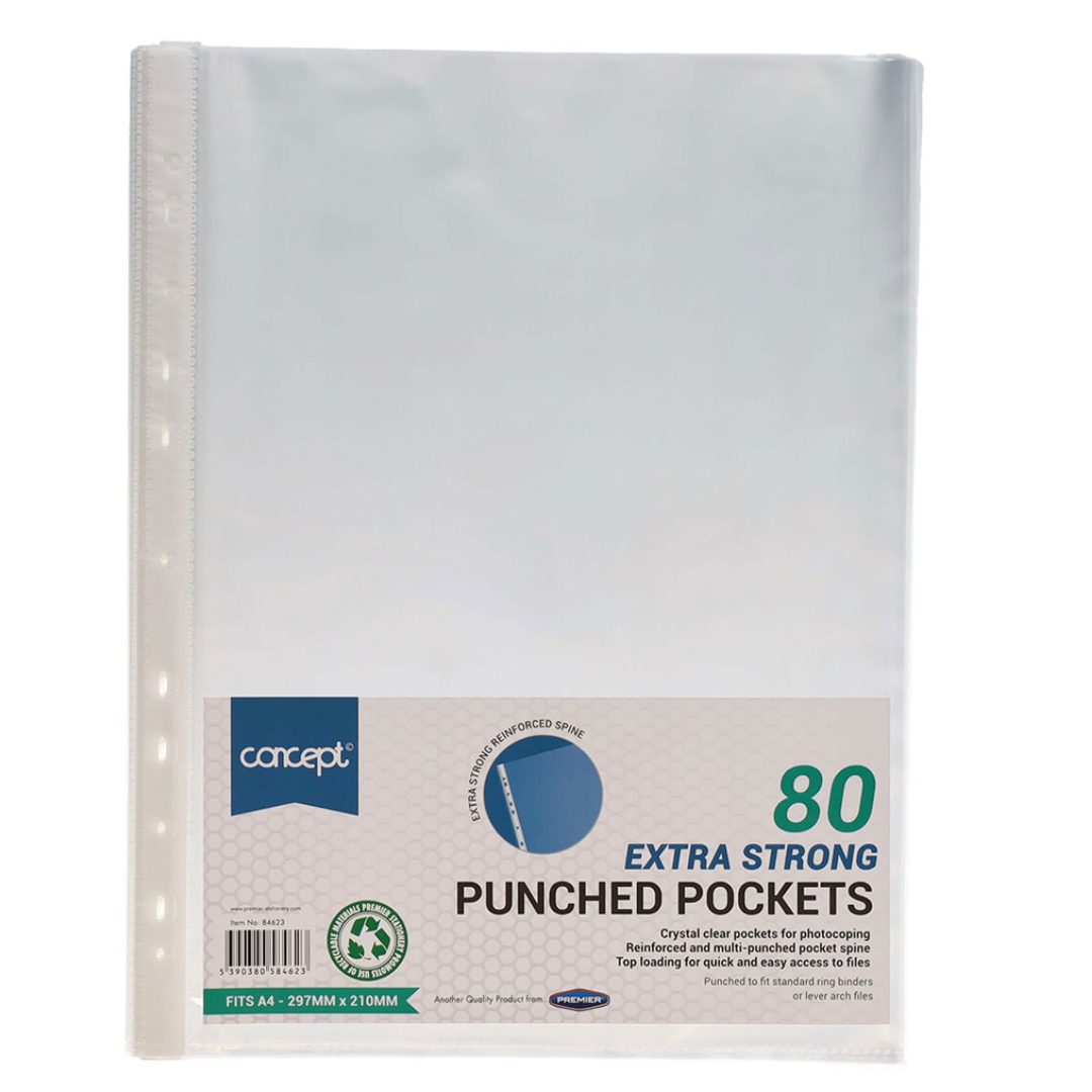 Concept Extra Strong Punched Pockets A4 (Pack of 80)