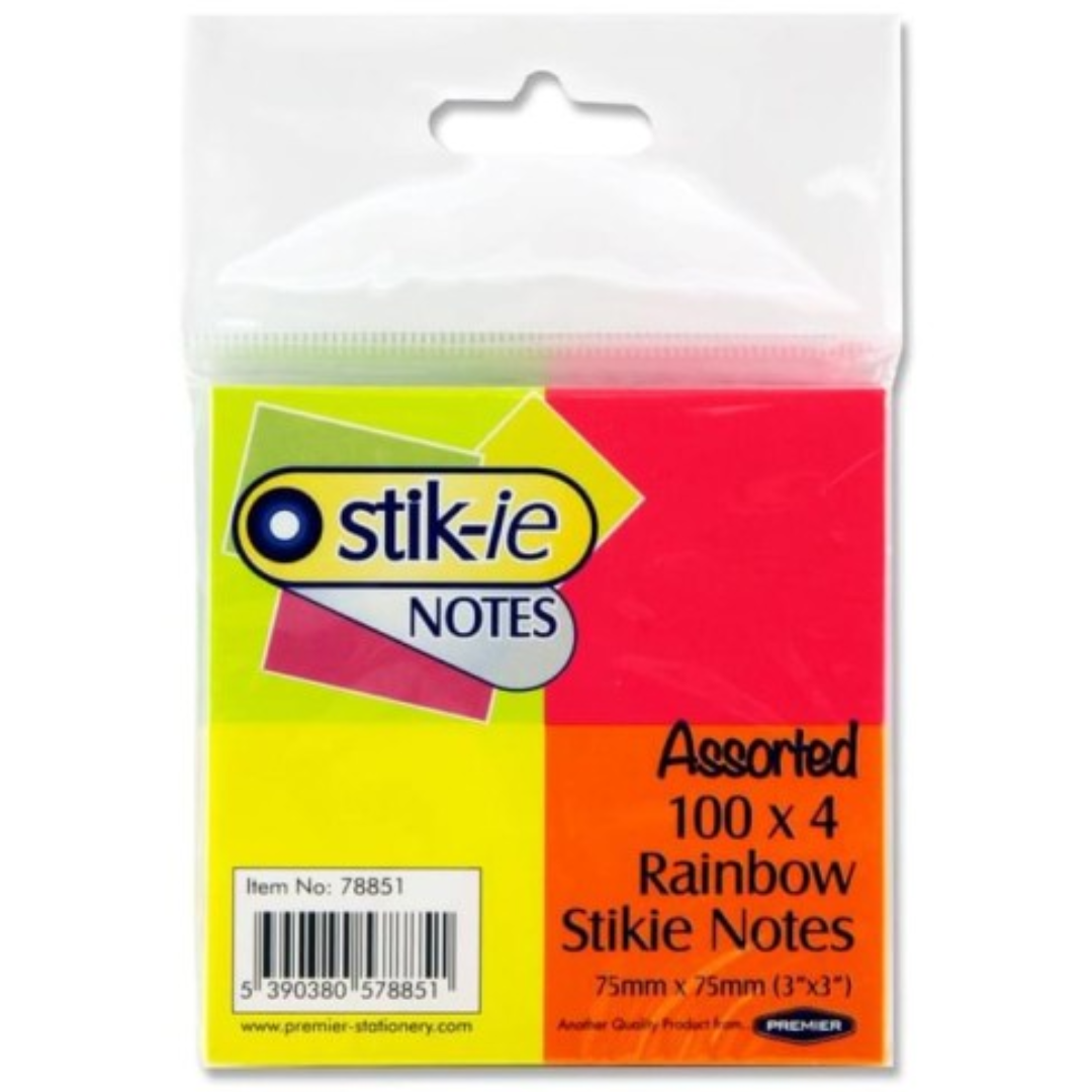 Stik-ie Notes Rainbow 75mm x 75mm (Pack of 4)