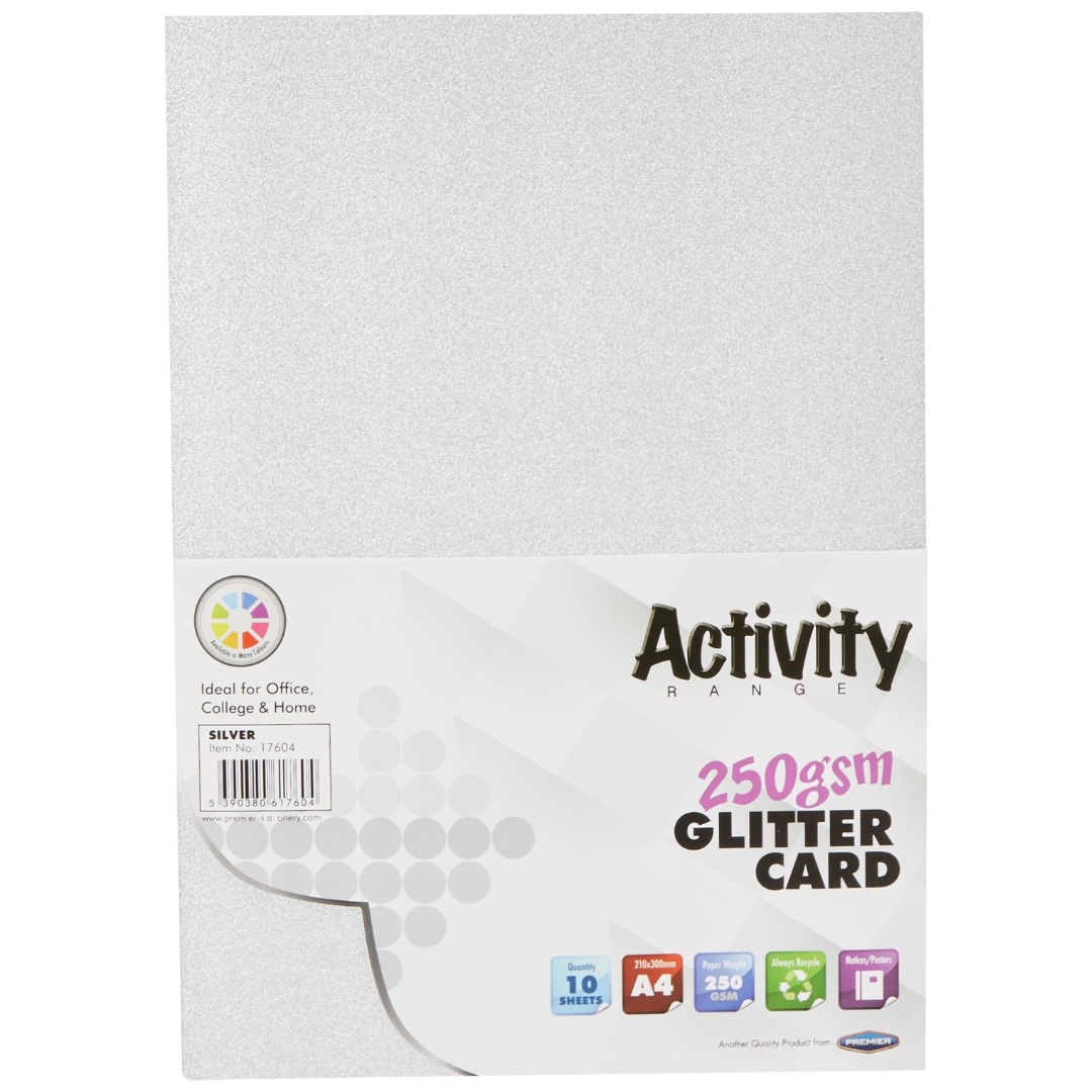 Premier A4 250gsm Silver Glitter Card (Pack of 10)