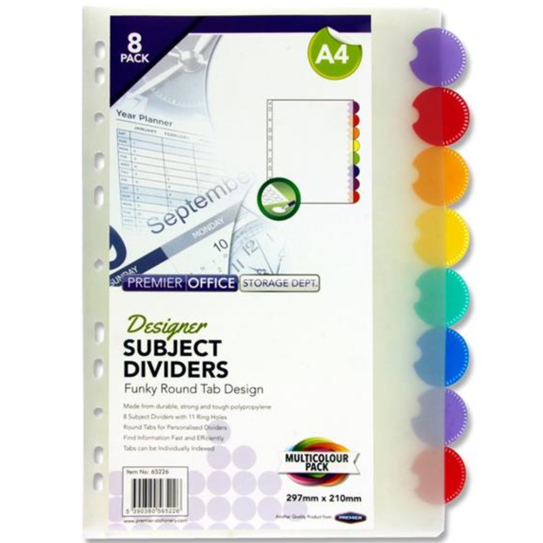 Transparent Subject Dividers 8 Part