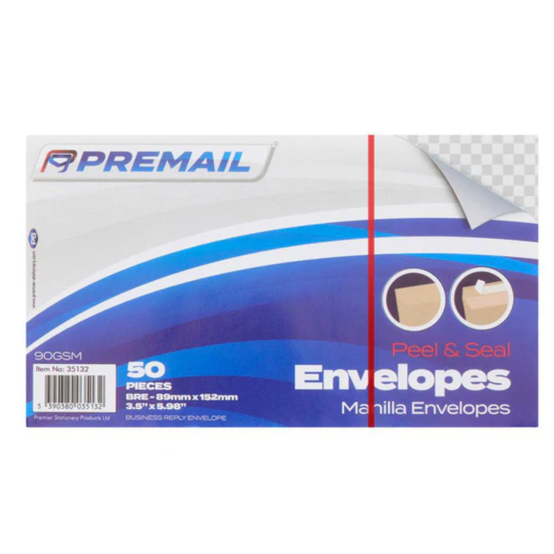 50-Pack DL Manilla Peel & Seal Envelopes