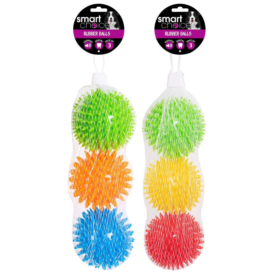 3-Pack Spikey Rubber Ball Dog Toy