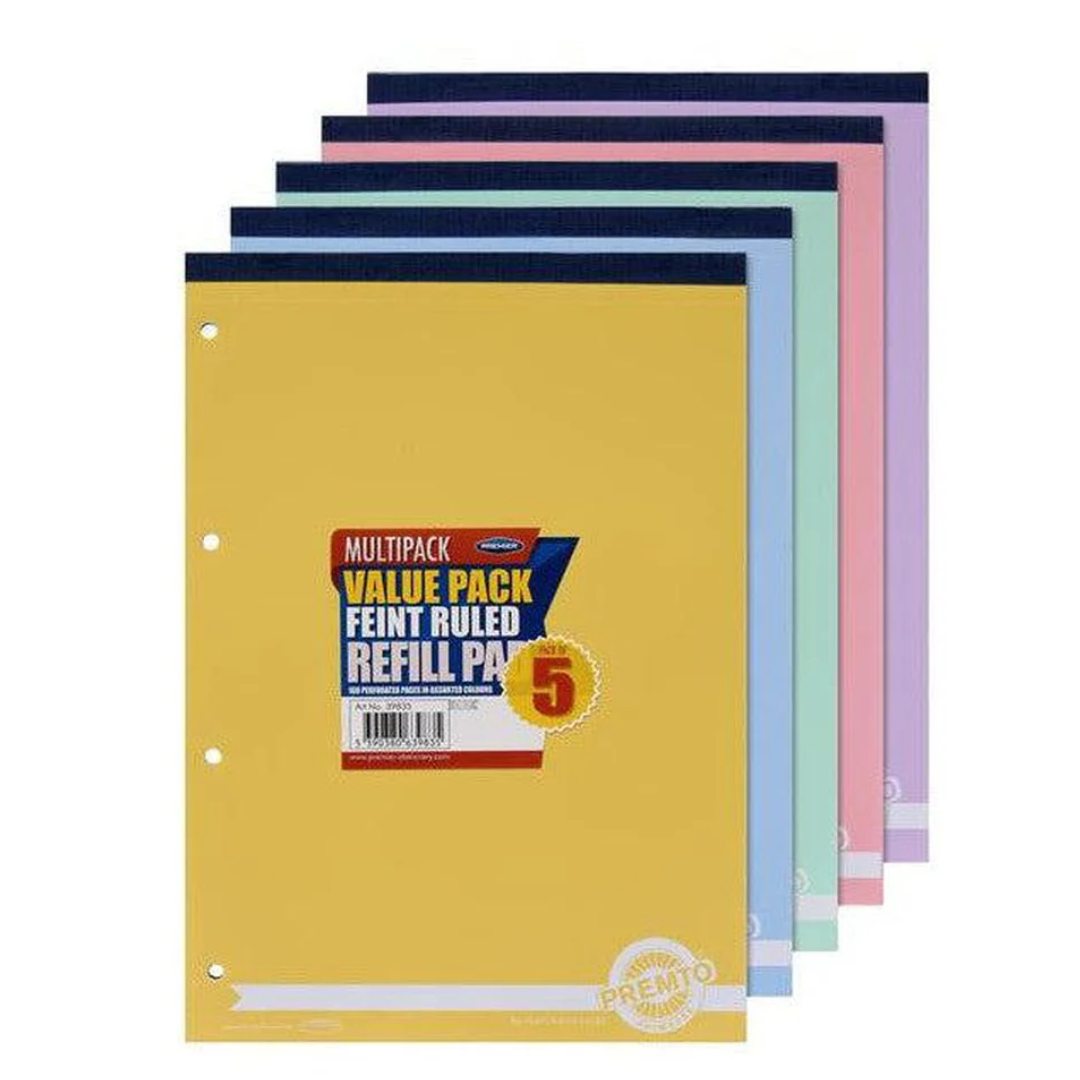 5 Pack of Pastel A4 160-page Refill Pad Top Bound Assorted Colors