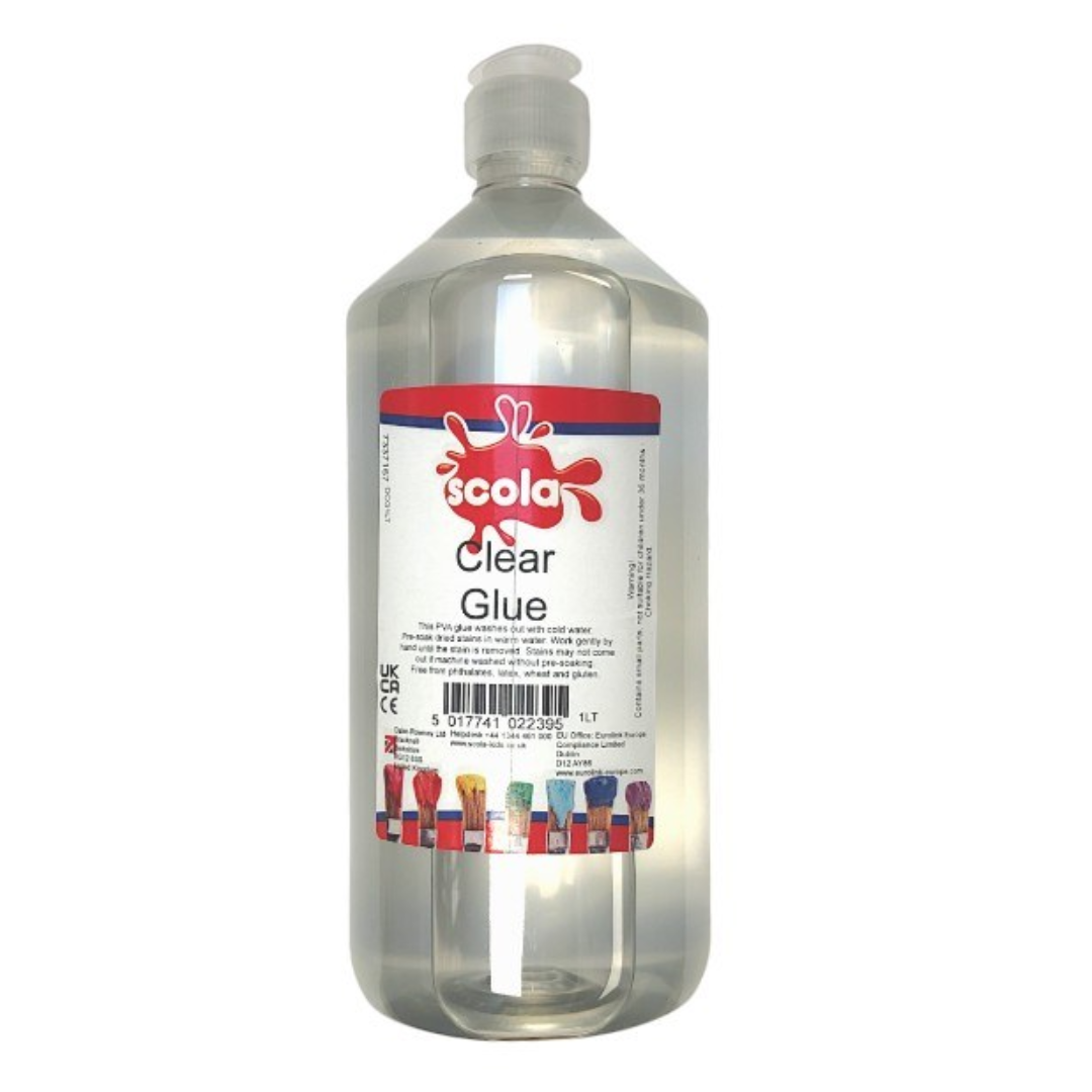 Scola Washable PVA Glue 1L Versatile Adhesive