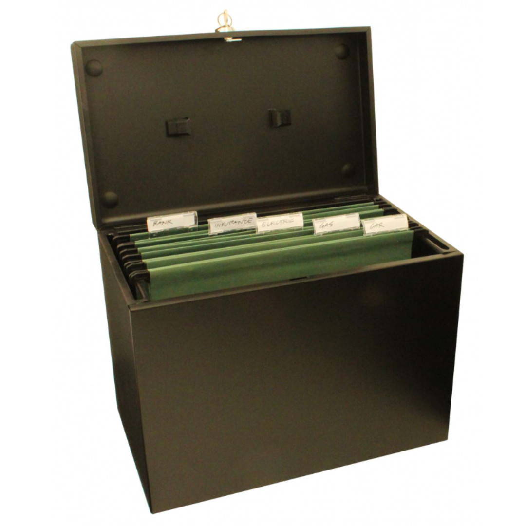 A4 Black Metal File Box with 5 File Folders