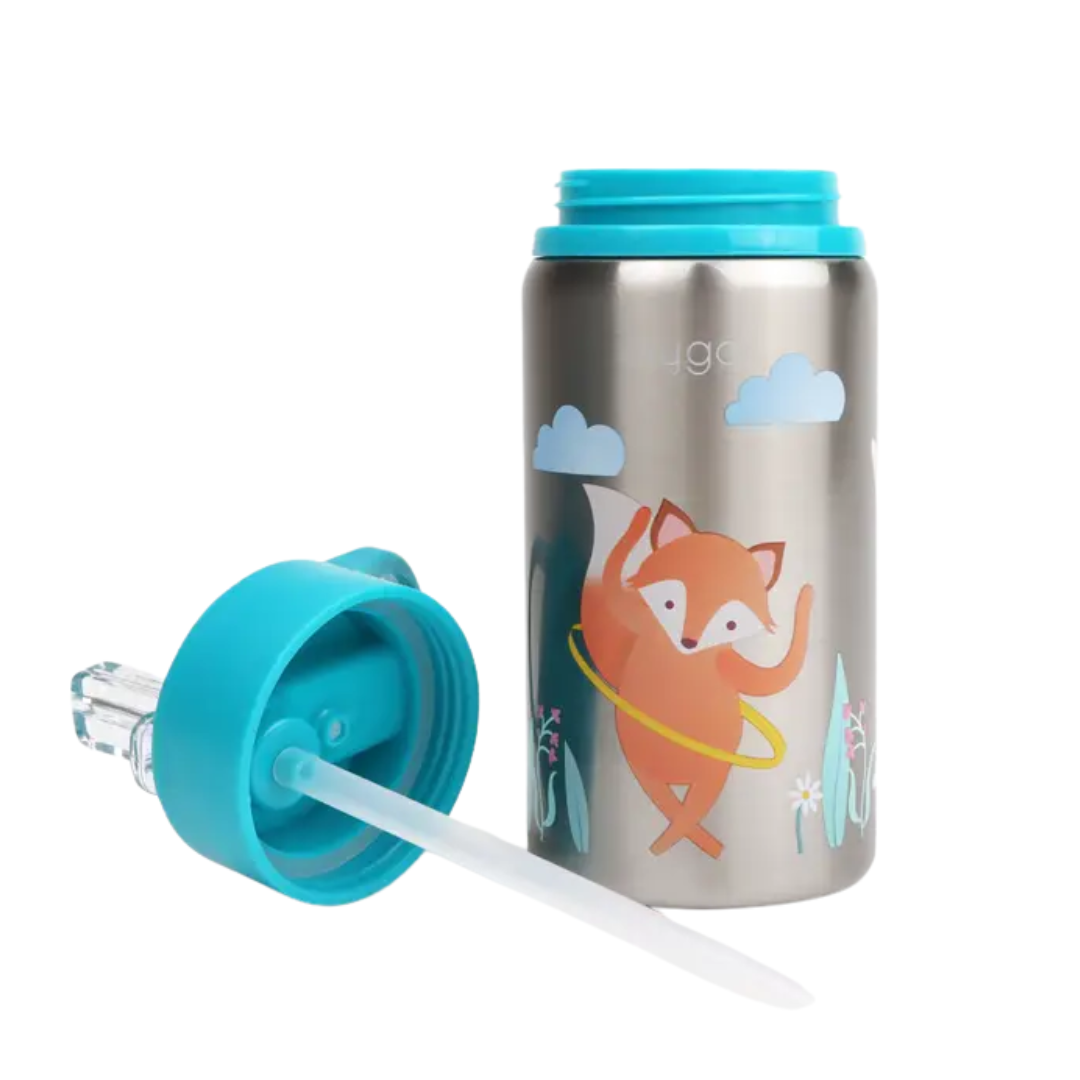 Myga Metal Kids Water Bottle Blue Wild Animals 500ml