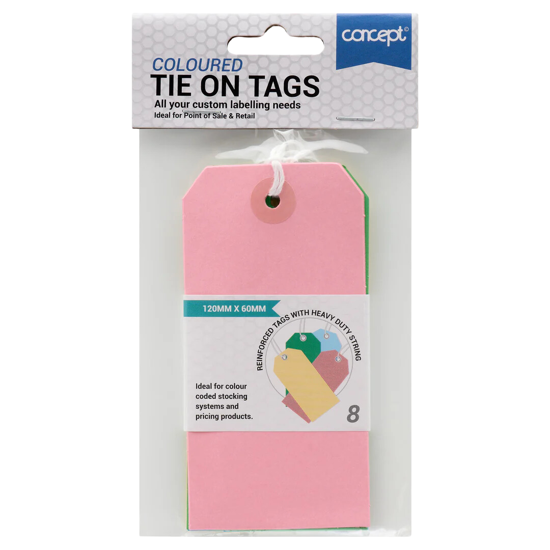 Concept Coloured Tie-On Tags – 8 Pack