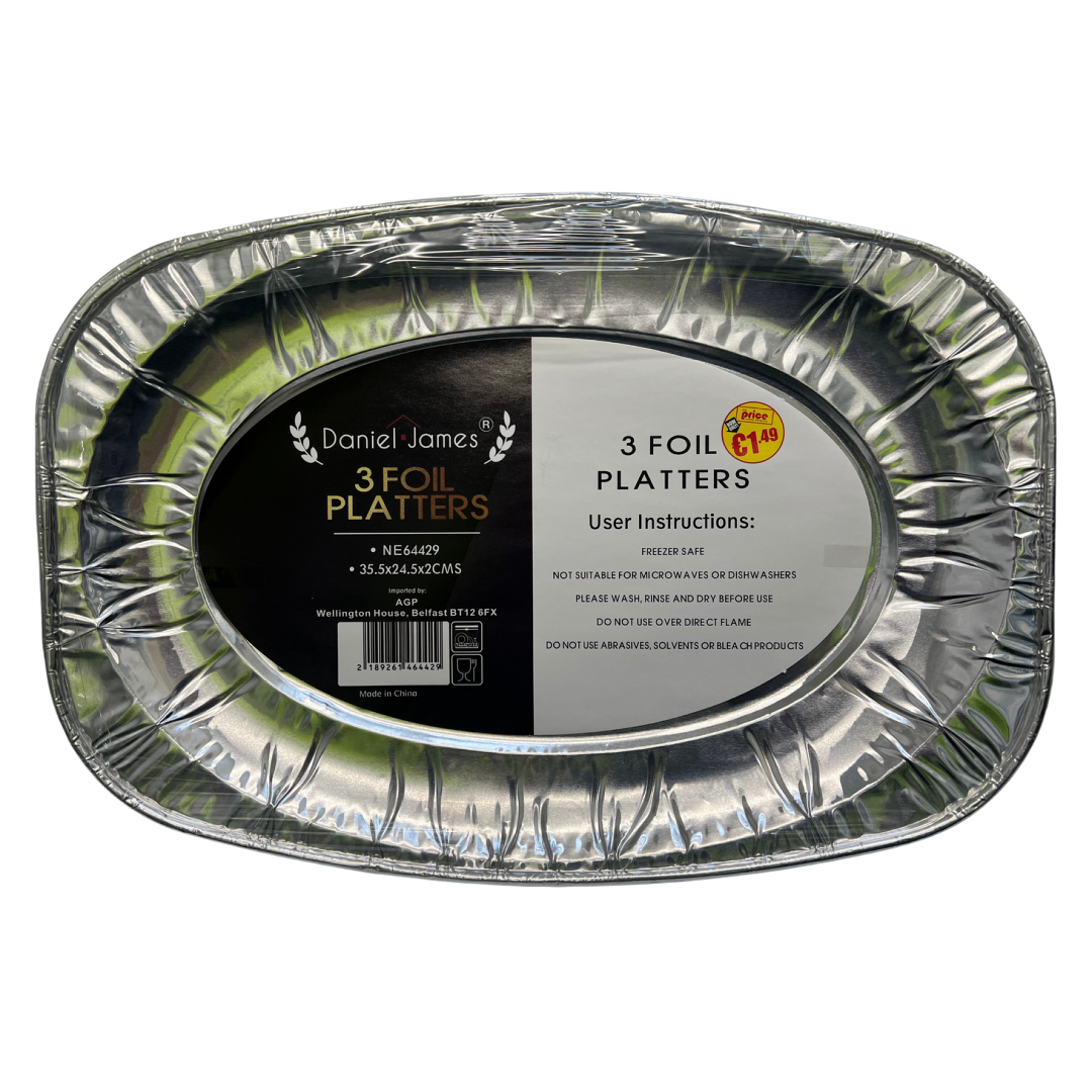 Medium Oval Foil Platters 3-Pack - 23cm