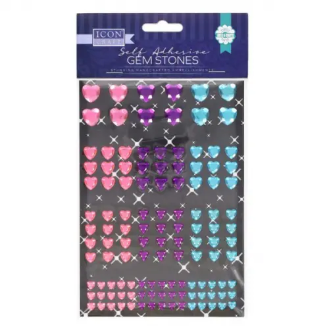 Icon Craft Self-Adhesive Gemstones – Heart Shapes (120 Pieces)