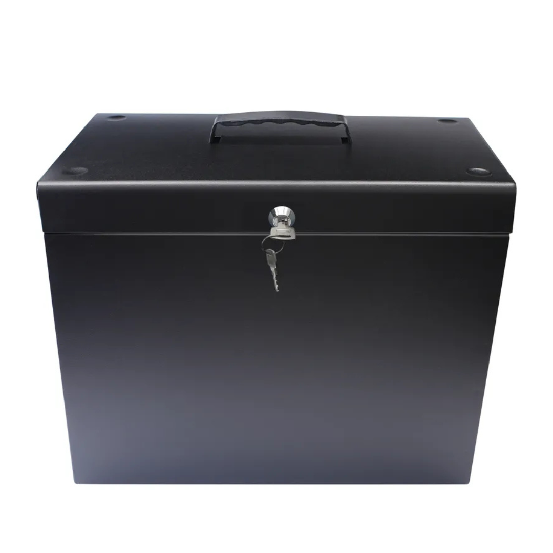 A4 Black Metal File Box with 5 File Folders