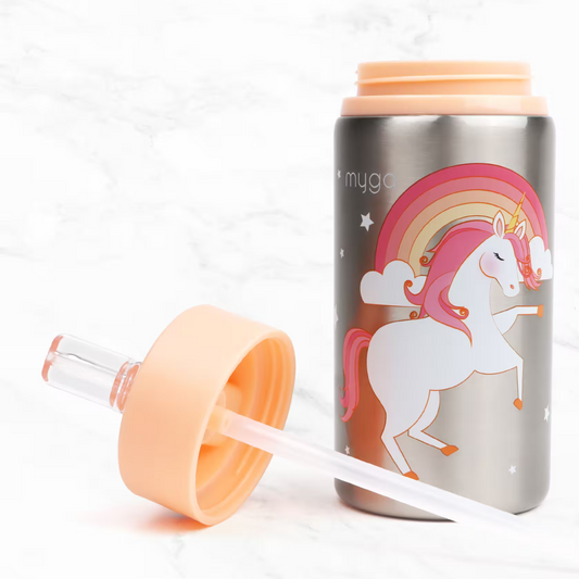 Myga Kids Metal Water Bottle Pink w/ Unicorn 500ml