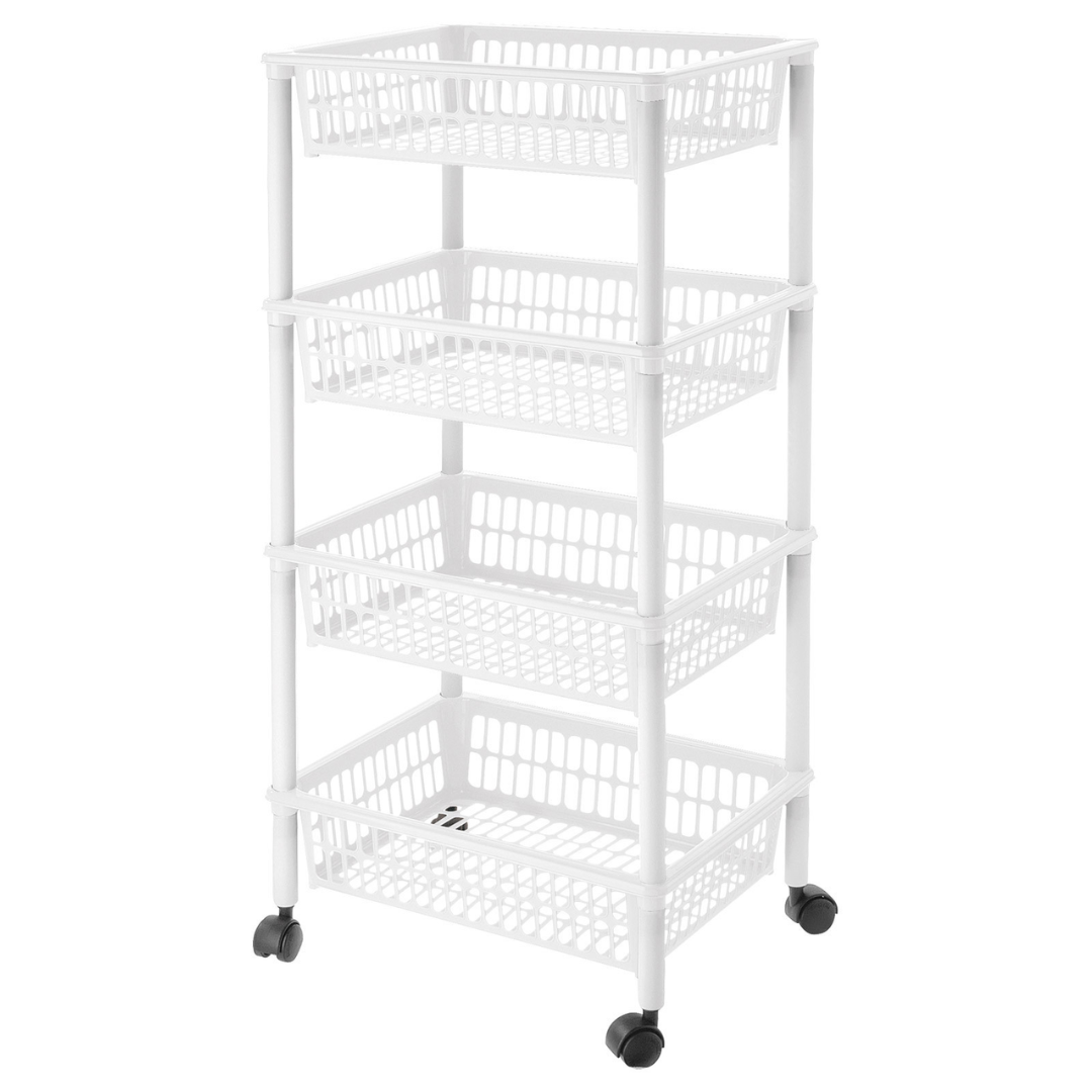 4-Tier Mesh Trolley with Wheels - White